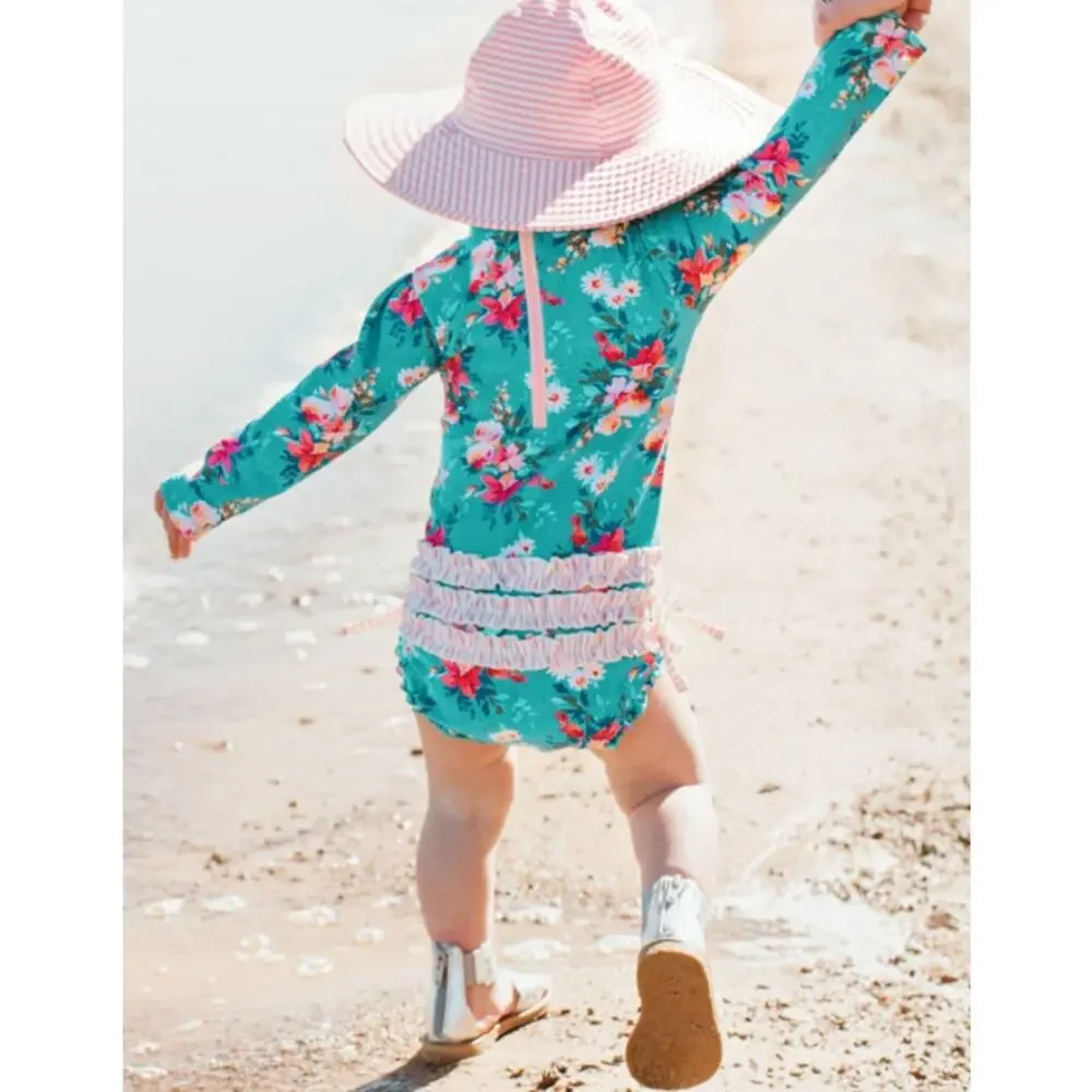 RuffleButts Long Sleeve One Piece Rash Guard Swimsuit (Bundle of 3)